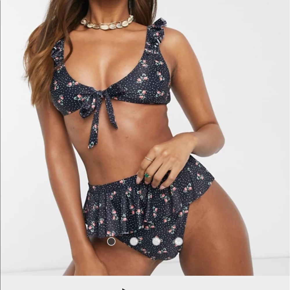 Ruffled cherry print high waisted bikini